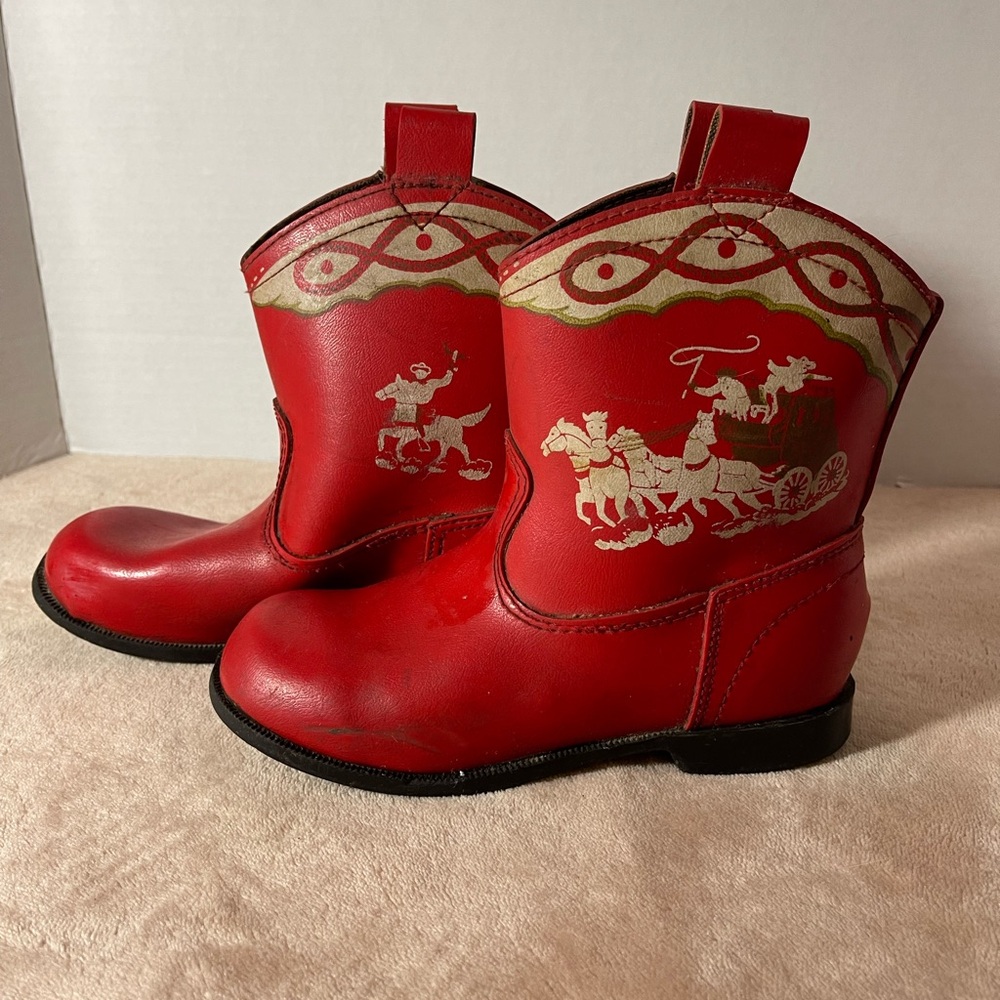 Children’s red vinyl cowboy boots.
